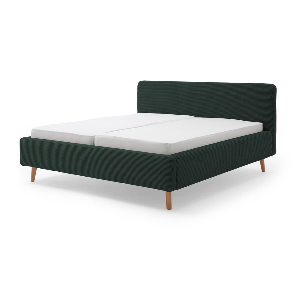 Sötétzöld kárpitozott franciaágy ágyrács nélkül 180x200 cm Mattis Cord – Meise Möbel