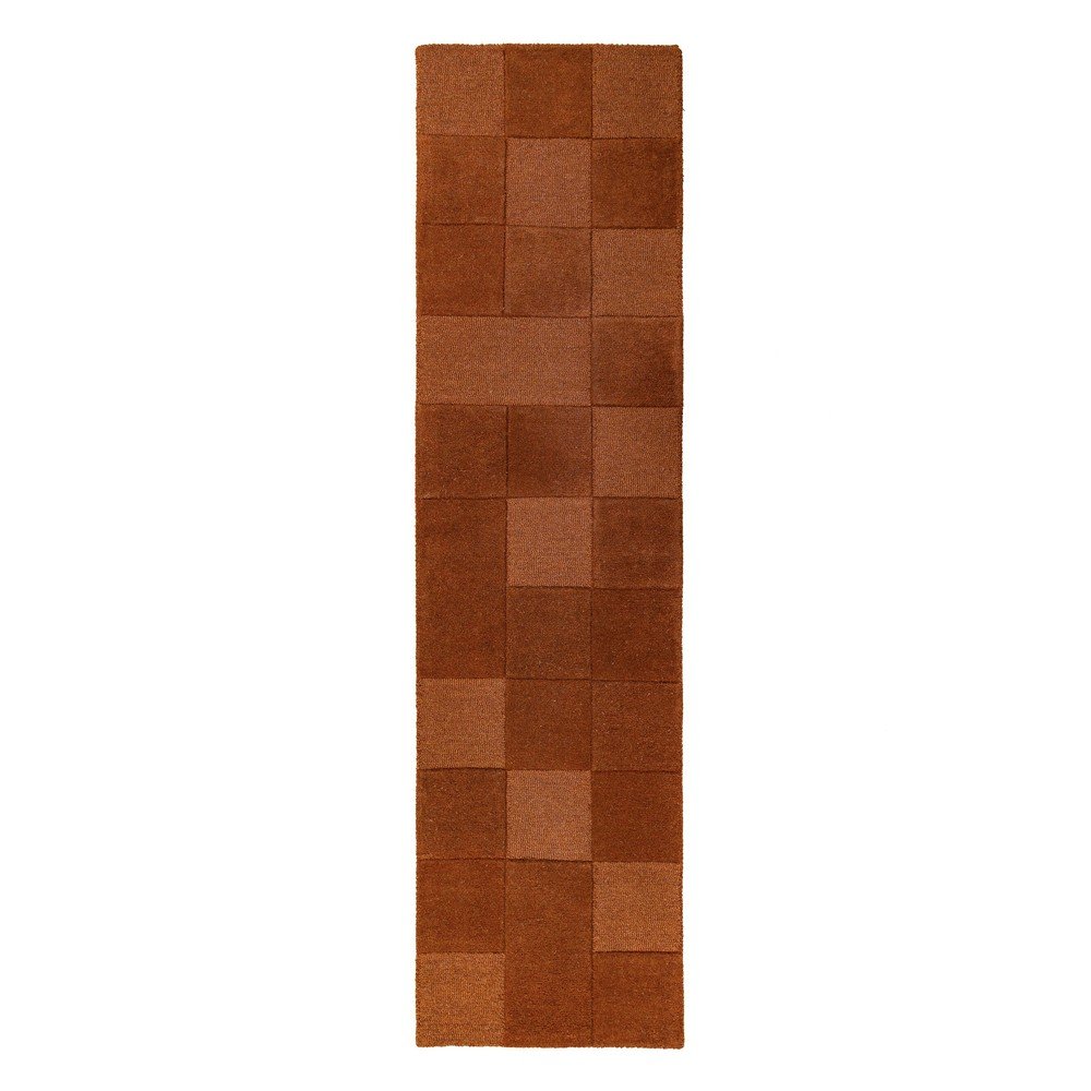 Terrakotta színű kézi szövésű gyapjú futószőnyeg 60x230 cm Checkerboard – Flair Rugs