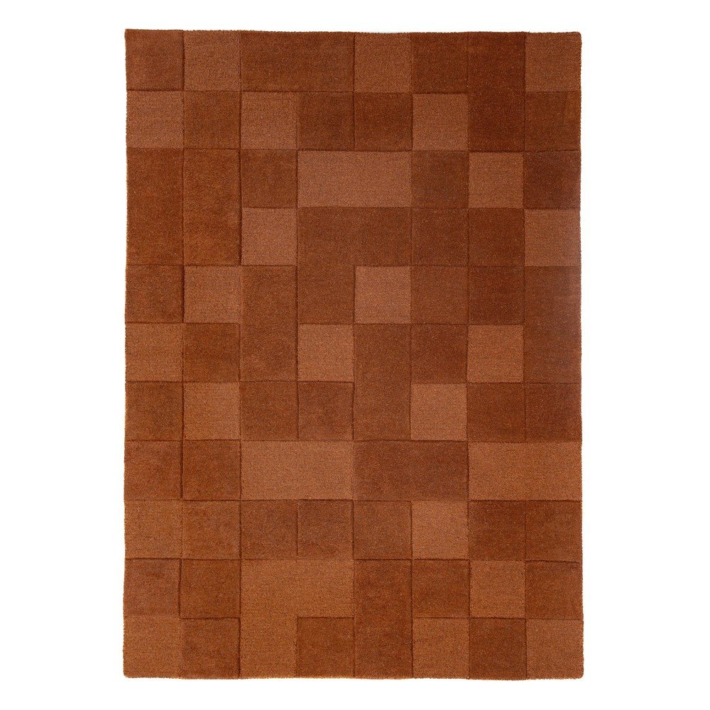 Terrakotta színű kézi szövésű gyapjú szőnyeg 200x290 cm Checkerboard – Flair Rugs