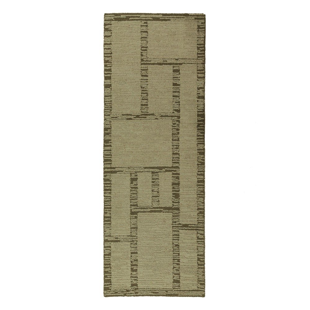 Zöld kézi szövésű gyapjú futószőnyeg 80x230 cm Harris Modula Wool – Flair Rugs