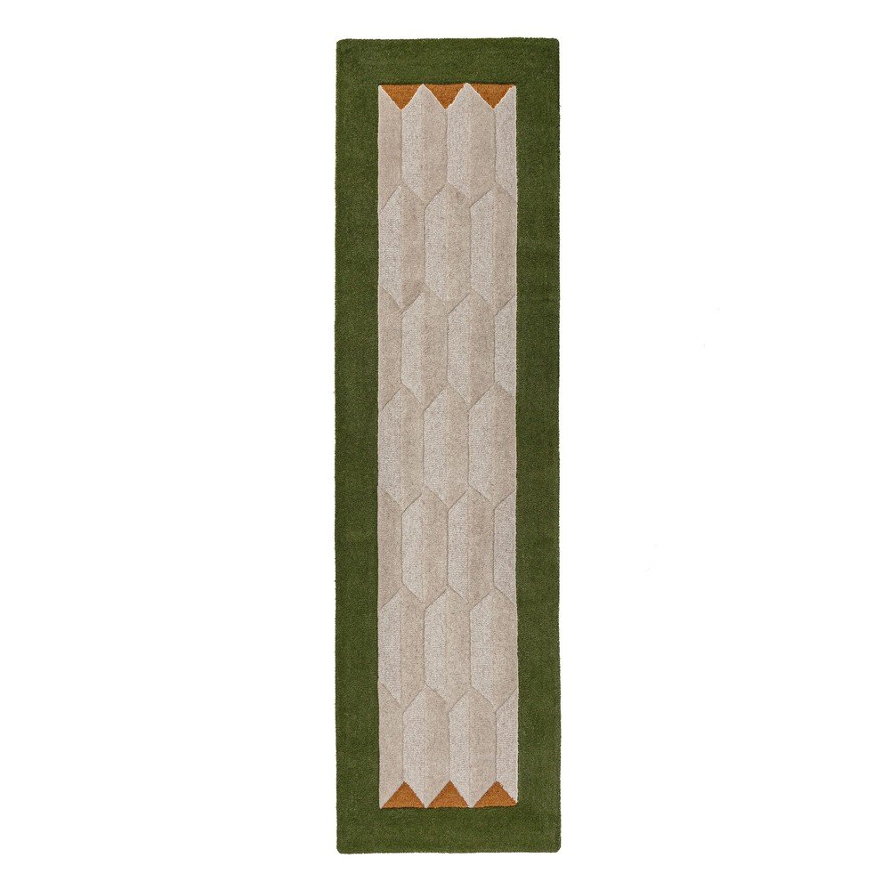 Zöld-natúr színű kézi szövésű gyapjú futószőnyeg 60x230 cm Apex Border Wool – Flair Rugs