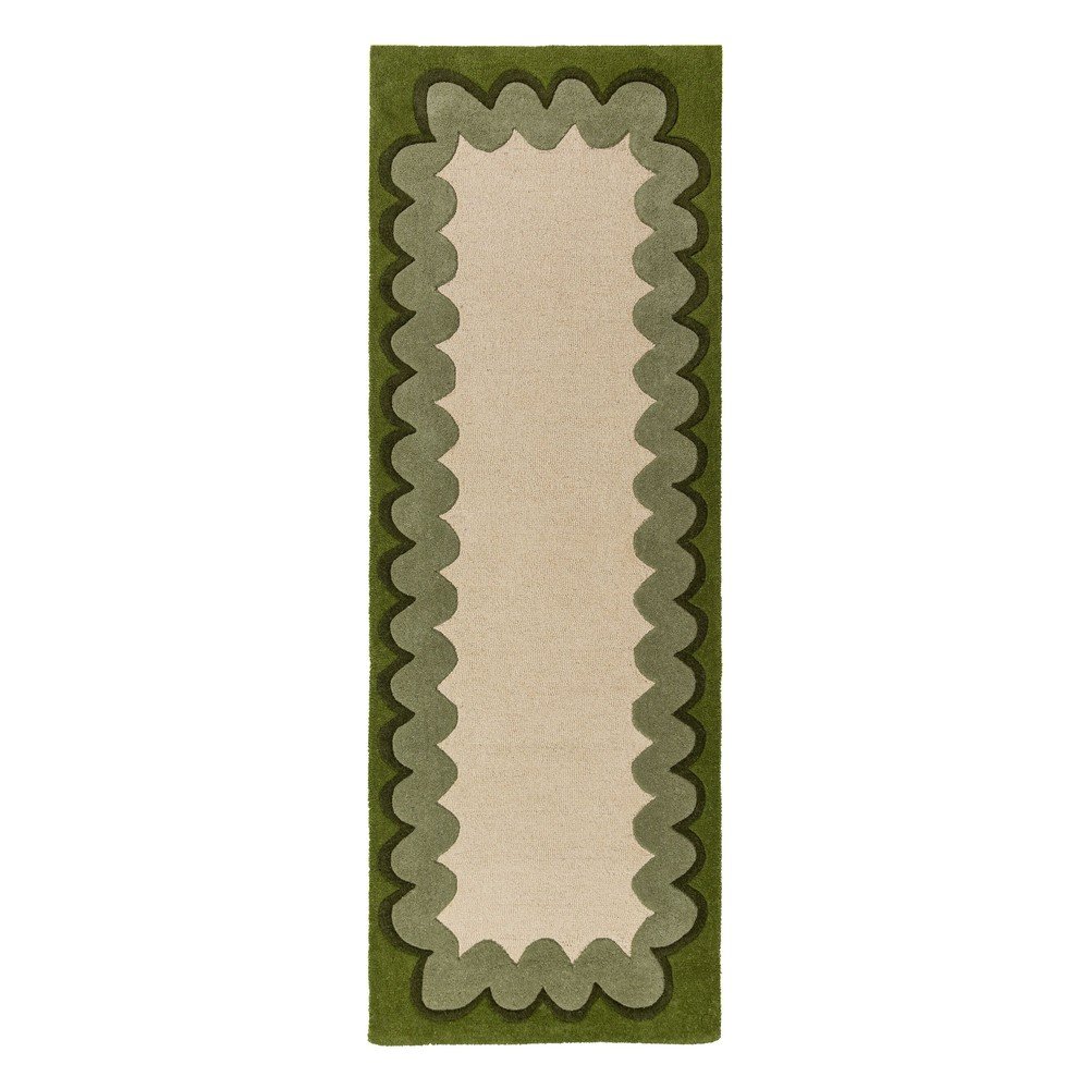 Zöld-natúr színű kézi szövésű gyapjú futószőnyeg 80x230 cm Wiggle Wool – Flair Rugs
