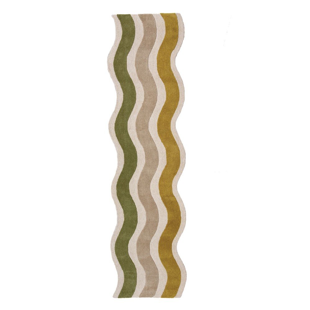 Zöld-natúr színű kézi szövésű gyapjú futószőnyeg 80x300 cm Cascade Wool – Flair Rugs