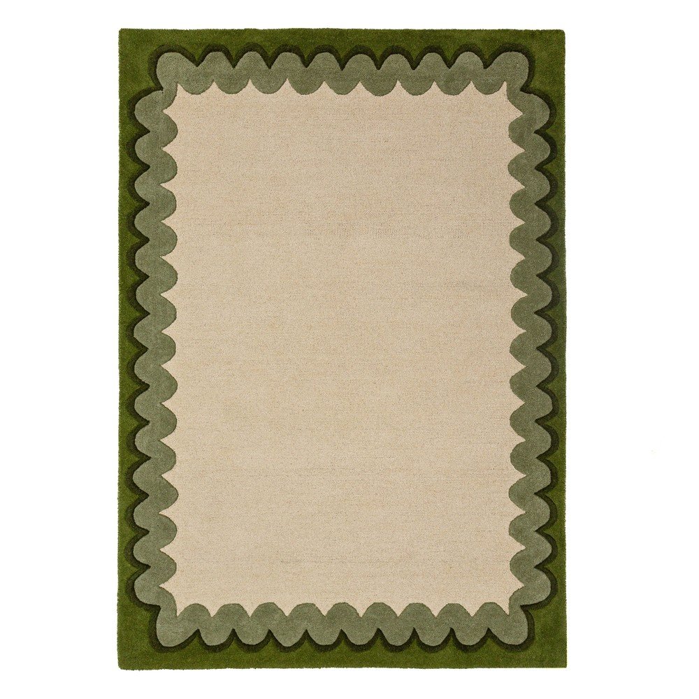 Zöld-natúr színű kézi szövésű gyapjú szőnyeg 160x230 cm Wiggle Wool – Flair Rugs