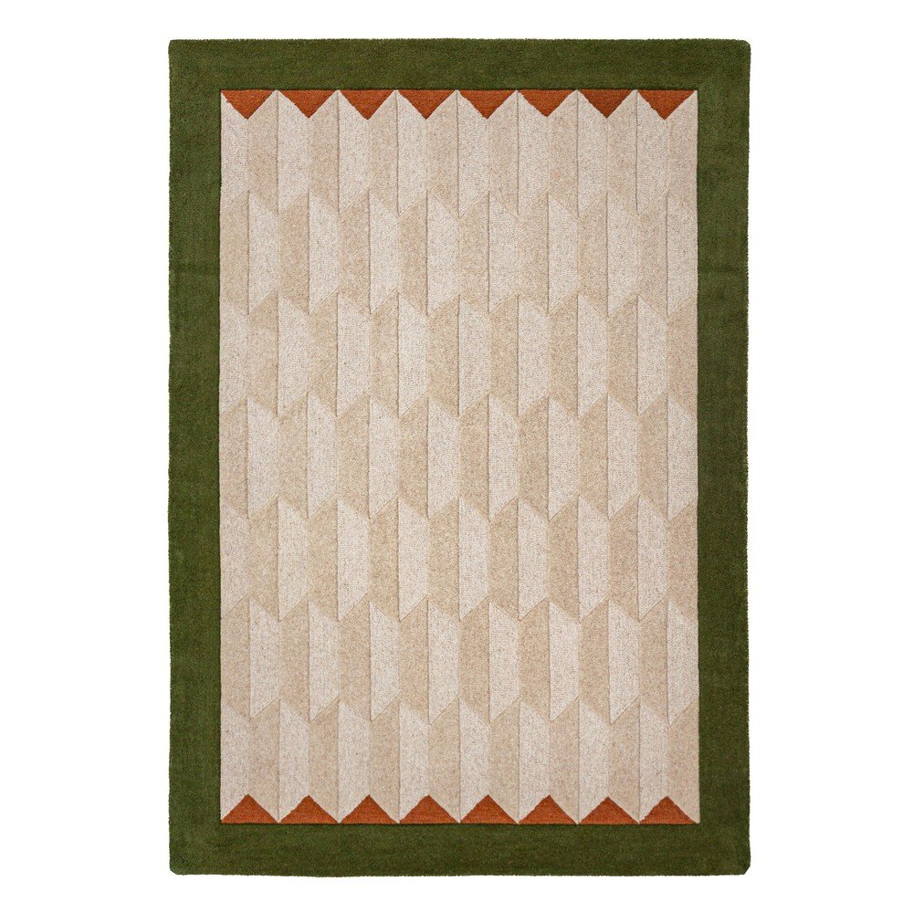 Zöld-natúr színű kézi szövésű gyapjú szőnyeg 200x290 cm Apex Border Wool – Flair Rugs