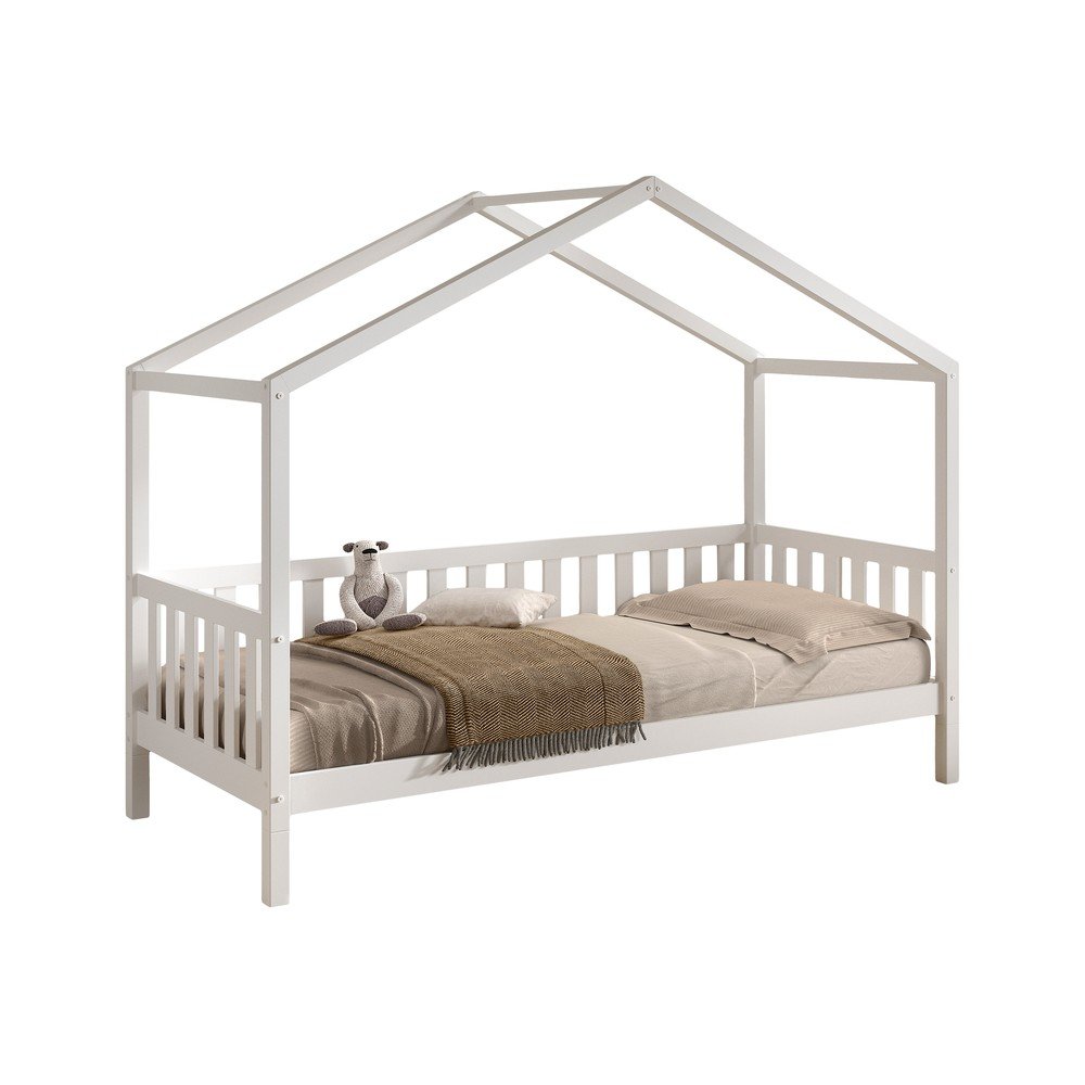 Fehér borovi fenyő házikó alakú gyerekágy ágyráccsal 90x200 cm Dallas – Vipack