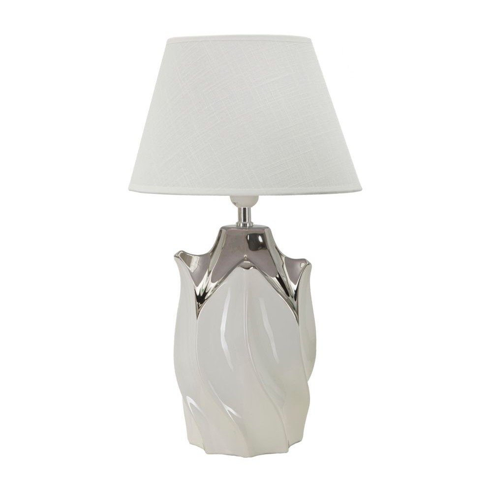 Fehér-ezüstszínű kerámia asztali lámpa textil búrával (magasság 51 cm) Shiney – Mauro Ferretti