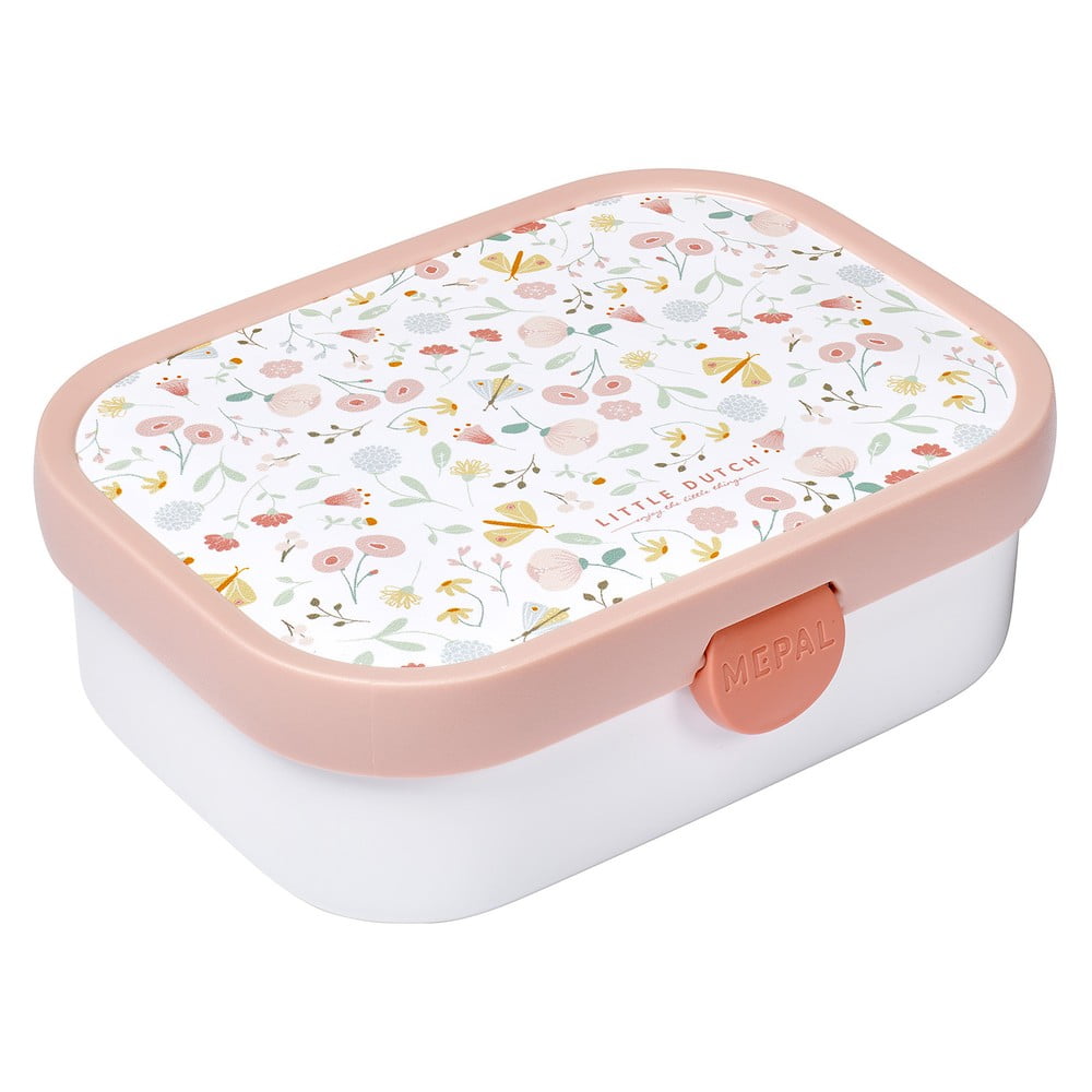 Fehér-világos rózsaszín műanyag gyerek uzsonnás doboz Flowers & Butterflies by Little Dutch – Mepal