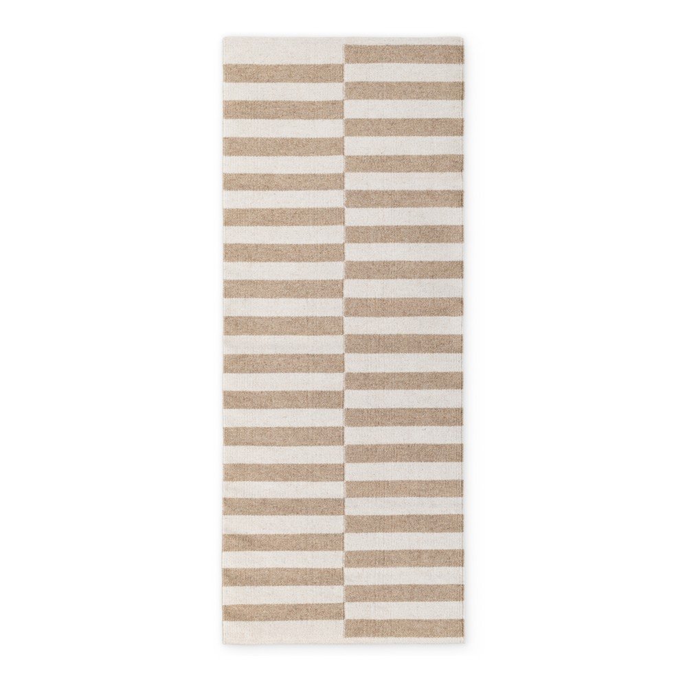 Fehér-világosbarna kétoldalas-kézi szövésű gyapjú futószőnyeg 80x200 cm Vika – Hanse Home