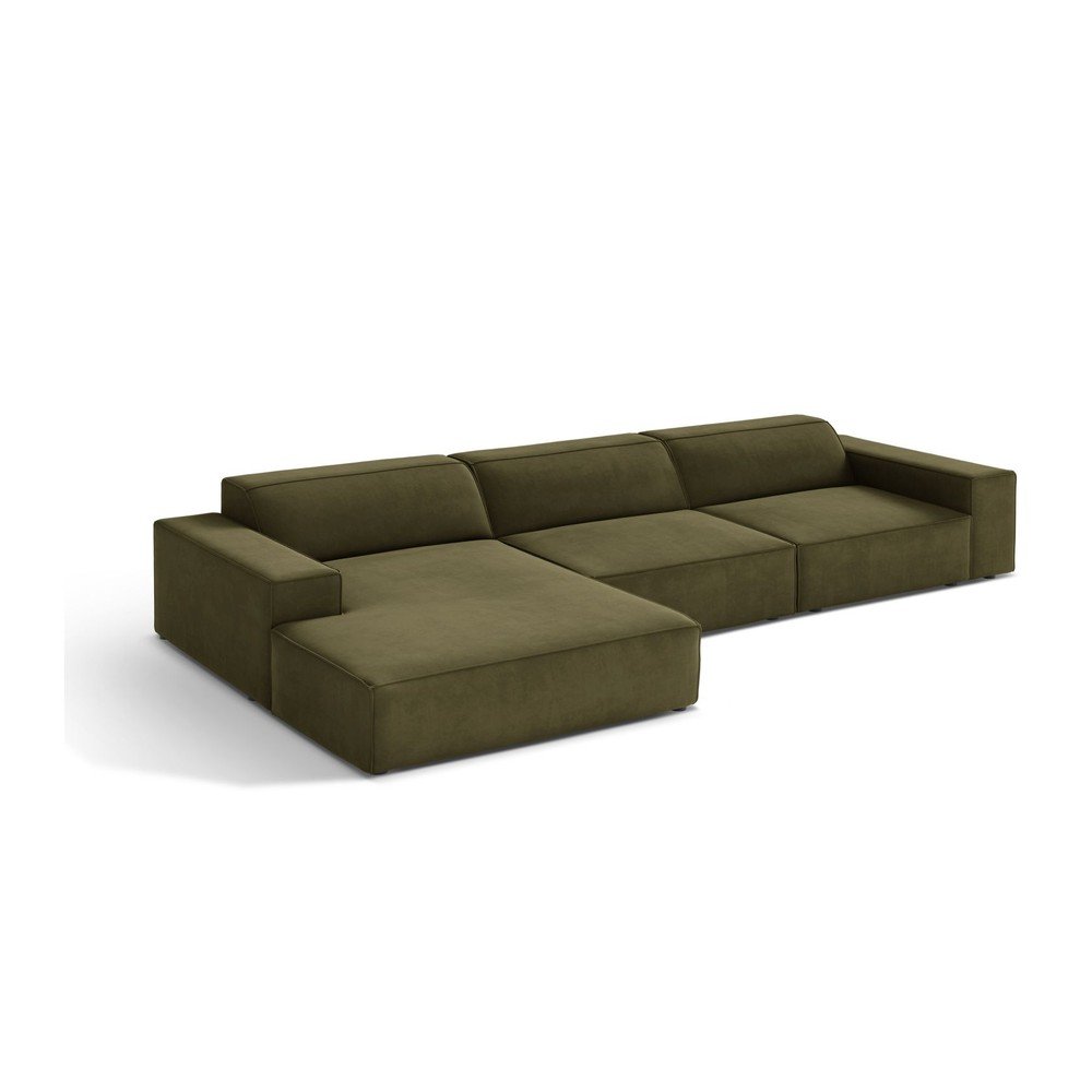 Khaki bársony moduláris sarokkanapé (bal oldali-heverő résszel) Jodie – Micadoni