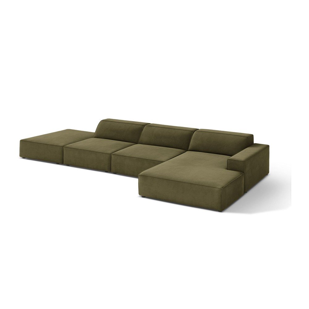 Khaki bársony moduláris sarokkanapé (jobb oldali-heverő résszel) Jodie – Micadoni