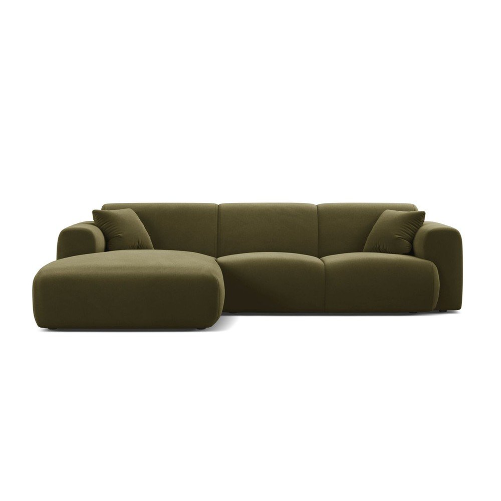 Khaki bársony sarokkanapé (bal oldali-heverő résszel) Molino – Micadoni