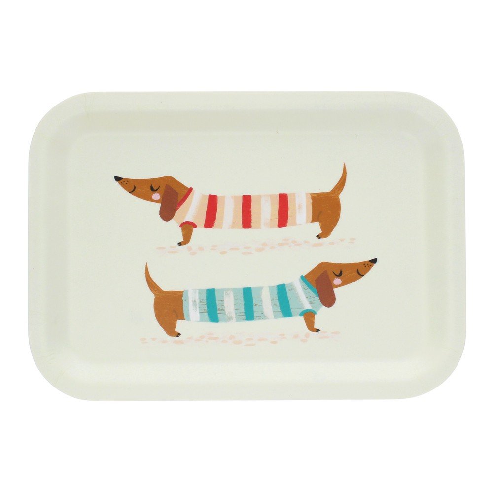 Krémszínű fa gyermek tálca 20x28 cm Sausage dog – Rex London