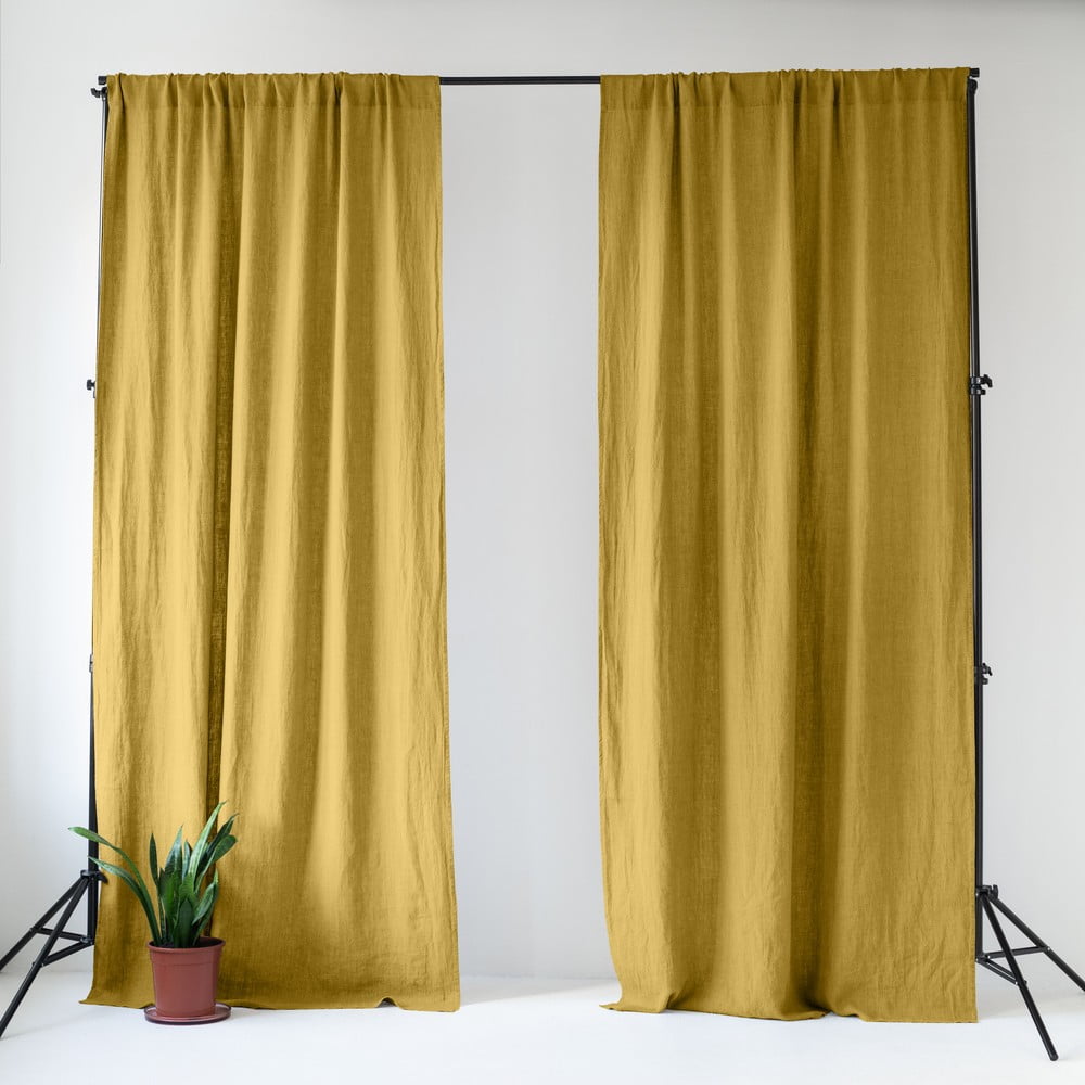 Sárga len függöny 140x300 cm Lemon Curry – Linen Tales