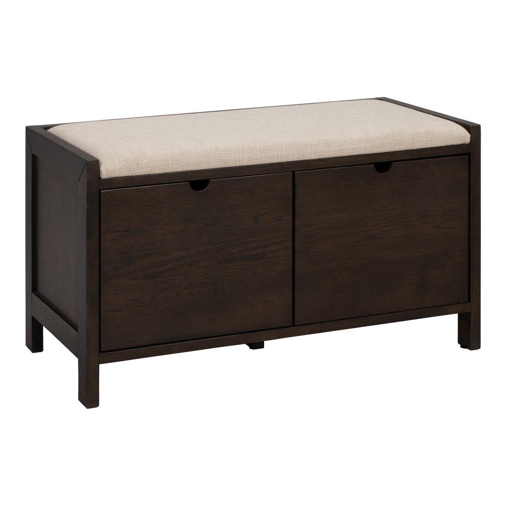 Sötét natúr színű tölgyfa ülőkés cipőtartó 80x47x41 cm Hillmond – Rowico