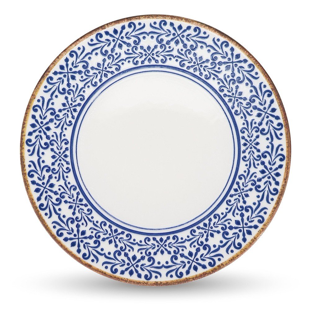 Fehér-kék szervírozó porcelán tányér ø 32 cm Azul – BonBistro
