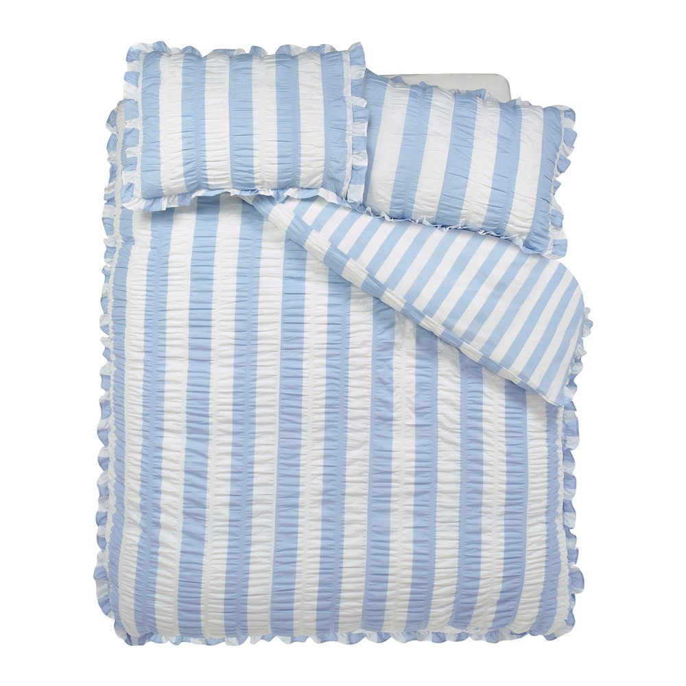 Kék kétszemélyes ágyneműhuzat 200x200 cm Seersucker Frill Stripe – Catherine Lansfield