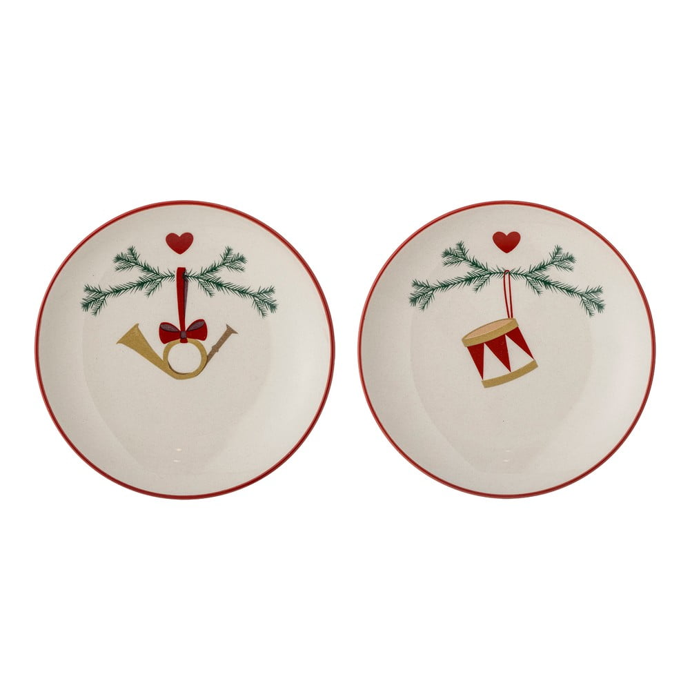 Krémszínű desszertes kőedény tányér készlet 2 db-os karácsonyi mintával ø 16 cm Yule – Bloomingville