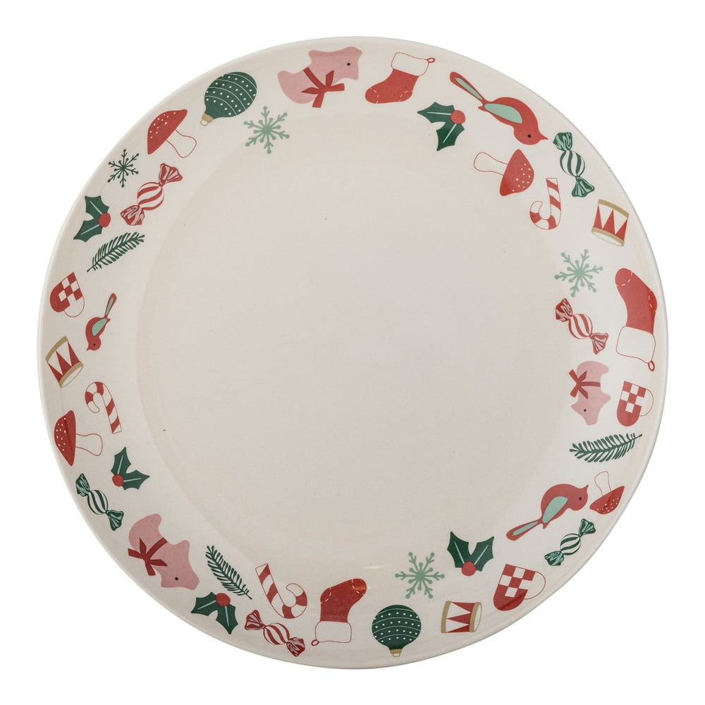 Krémszínű szervírozó kőedény tányér karácsonyi mintával ø 28 cm Yule – Bloomingville