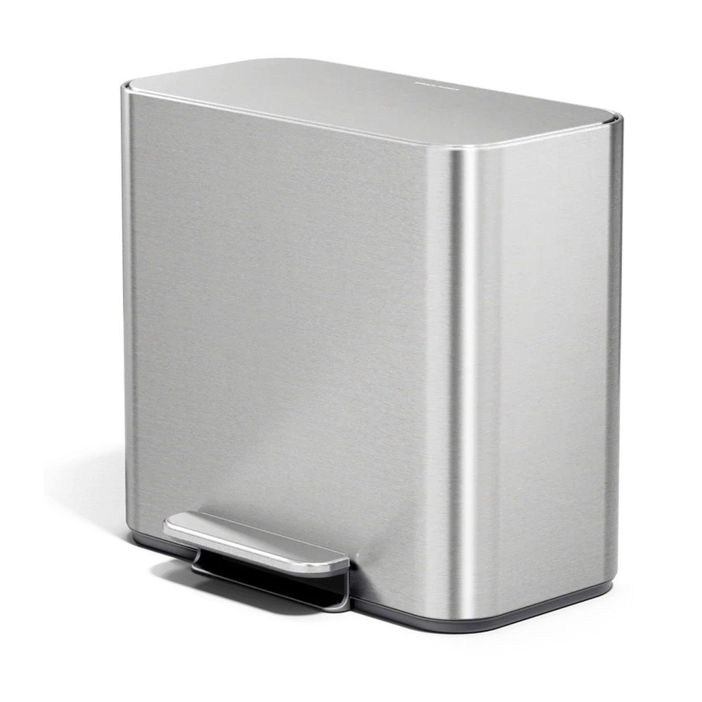 Matt ezüstszínű rozsdamentes acél szelektív-pedálos szemetes 15 l Dual Mini – simplehuman