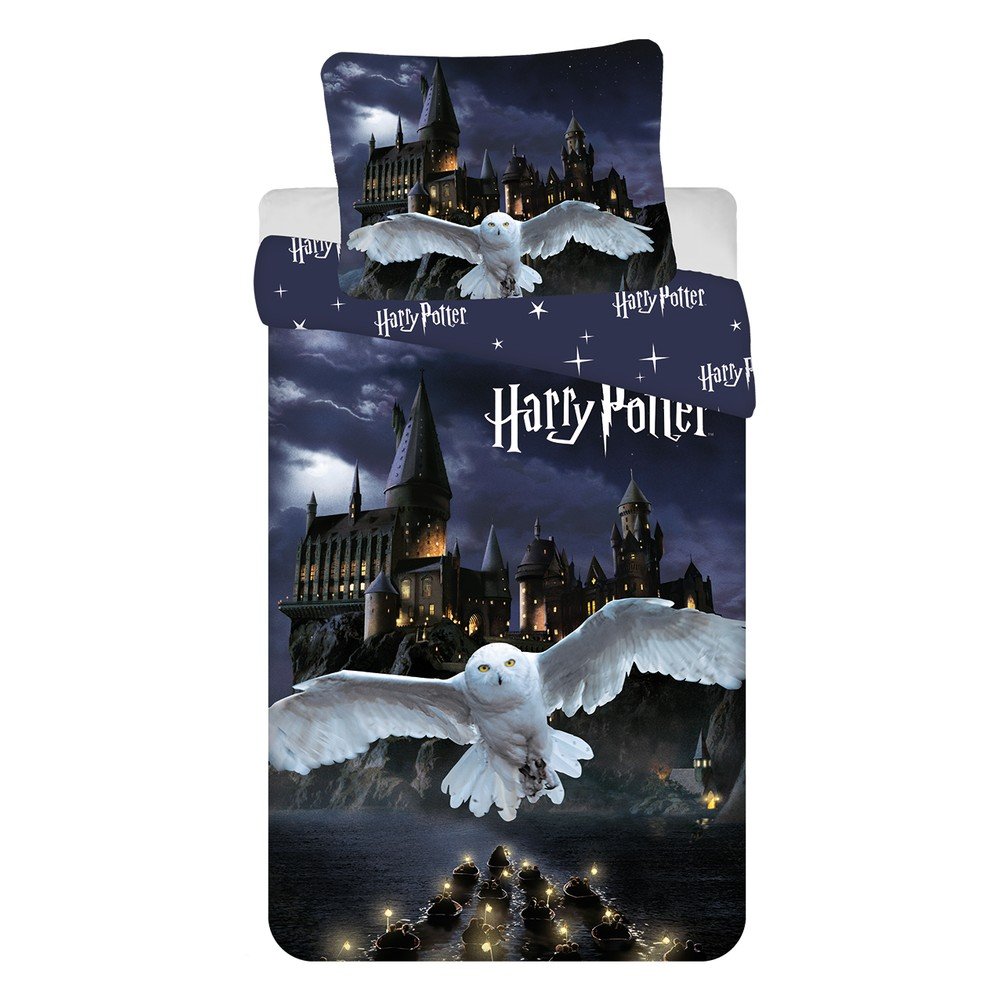 Sötétkék-szürke egyszemélyes mikroszálas gyerek ágyneműhuzat 140x200 cm Harry Potter "Hogwarts Night" – Jerry Fabrics