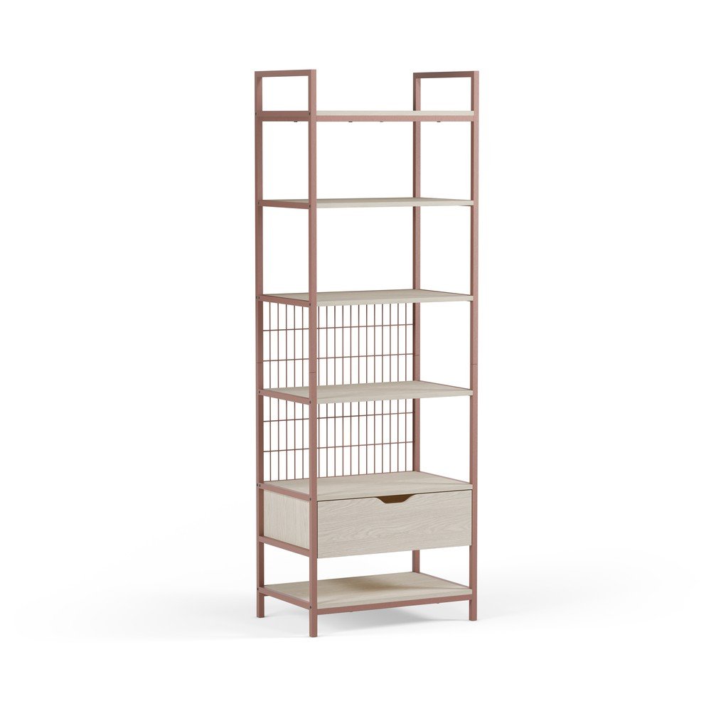 Terrakotta színű acél könyvespolc 60x179