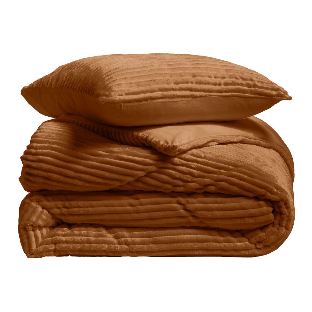 Világosbarna kétszemélyes-hosszabbított háromrészes flanel ágyneműhuzat 240x220 cm Veloutea – douceur d'intérieur