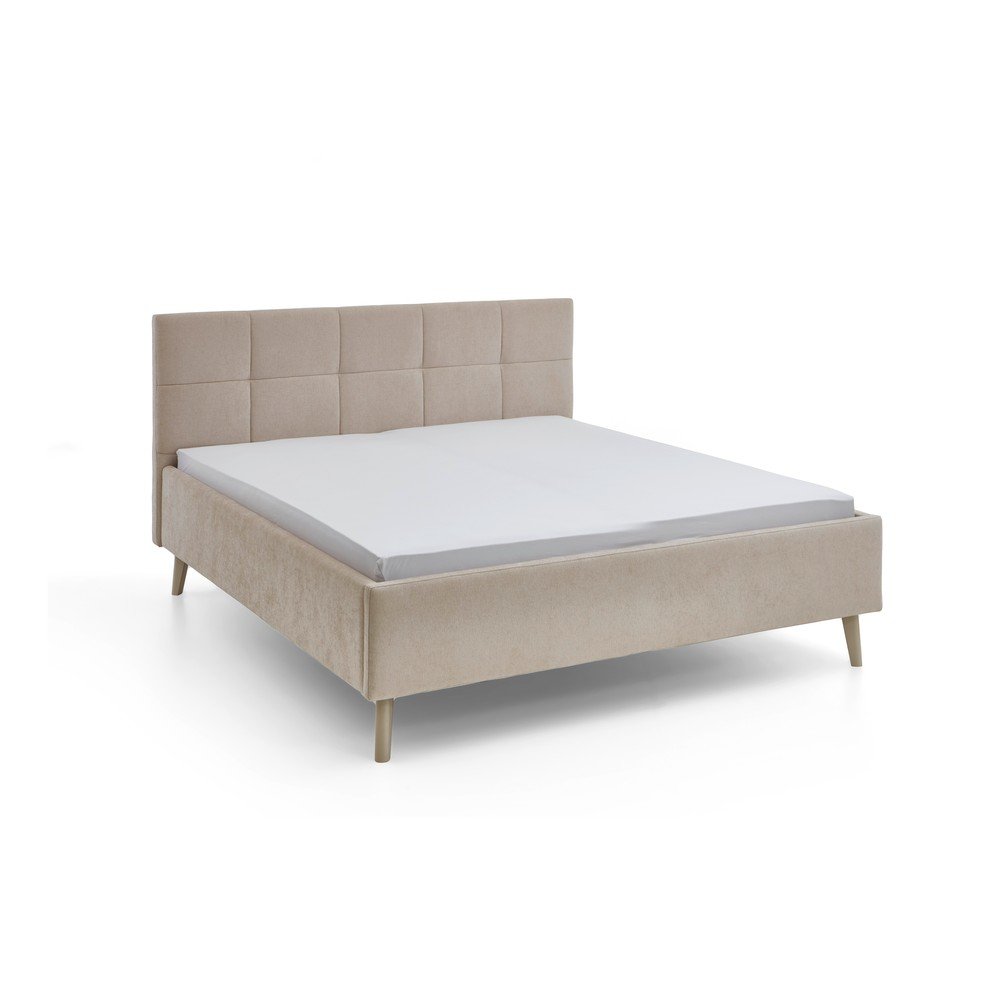 Bézs kárpitozott ágyneműtartós franciaágy ágyráccsal 180x200 cm Nova – Meise Möbel