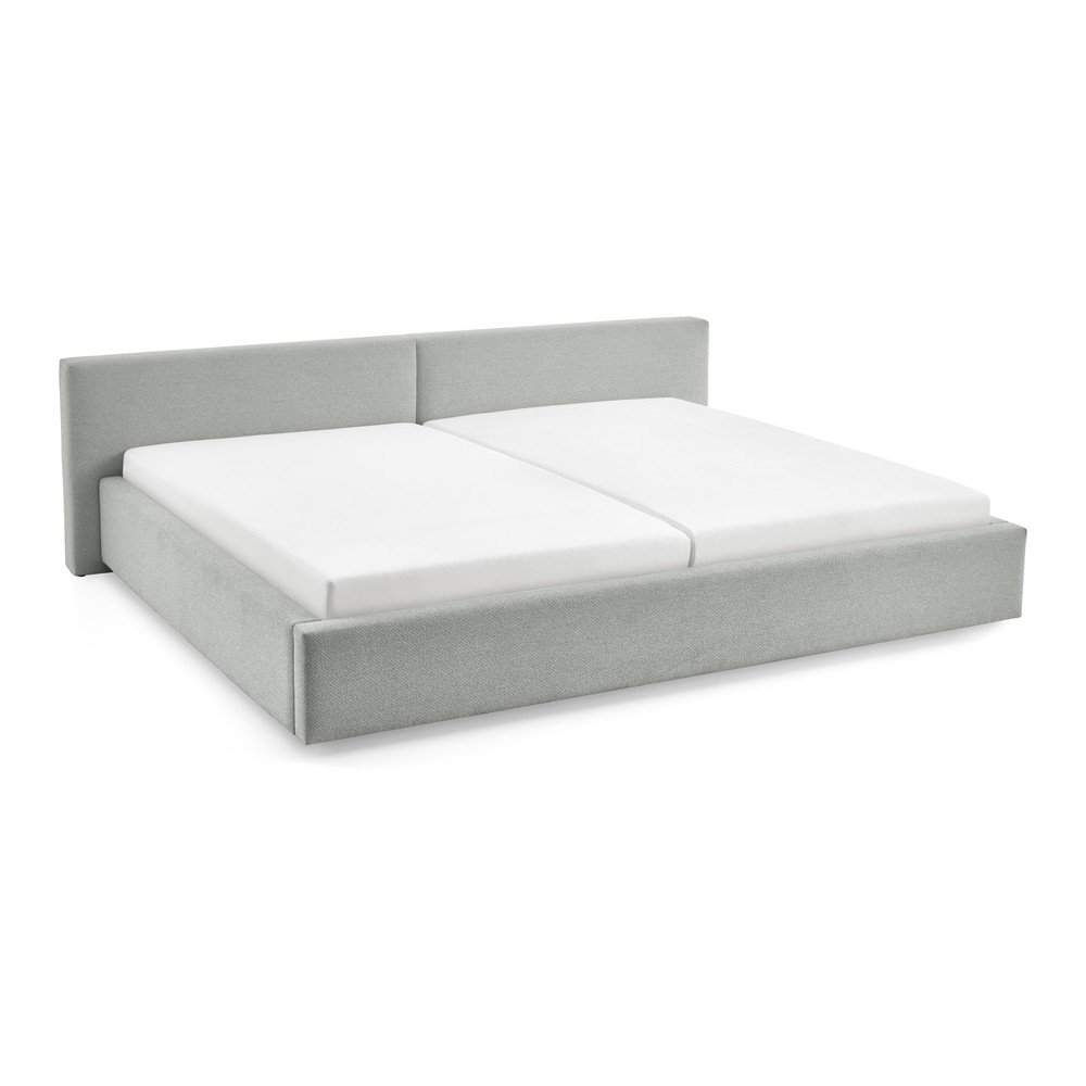 Világosszürke kárpitozott ágyneműtartós franciaágy ágyráccsal 200x240 cm Cube – Meise Möbel